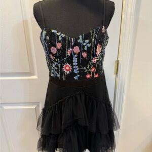 City Studio Black Floral Embroidered Tulle Party Dress